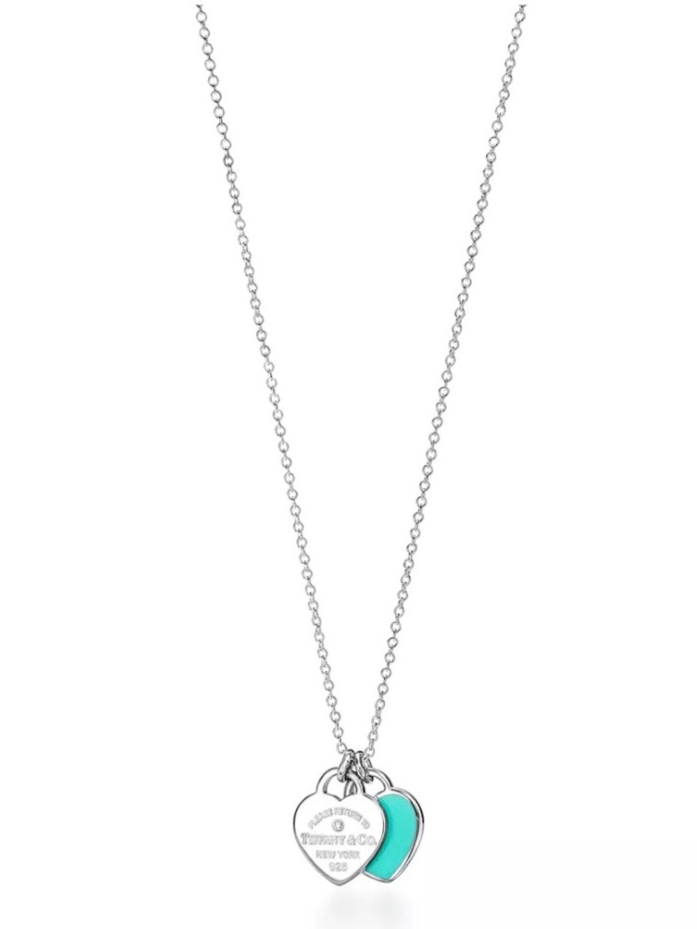 Tiffany & Co. Silver Double Heart Necklace with Tiffany Blue Enamel - Picture 3 of 3
